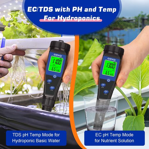 GIDIGI Salt Tester for Pool, pH Meter Digital 5-in-1 pH TDS EC Salt Content Meter with Calibration Solution Set, pH ppm Meter for Salt Water Pool, Aquarium, Hot Tub, Spa, Hydroponics, Home Brew