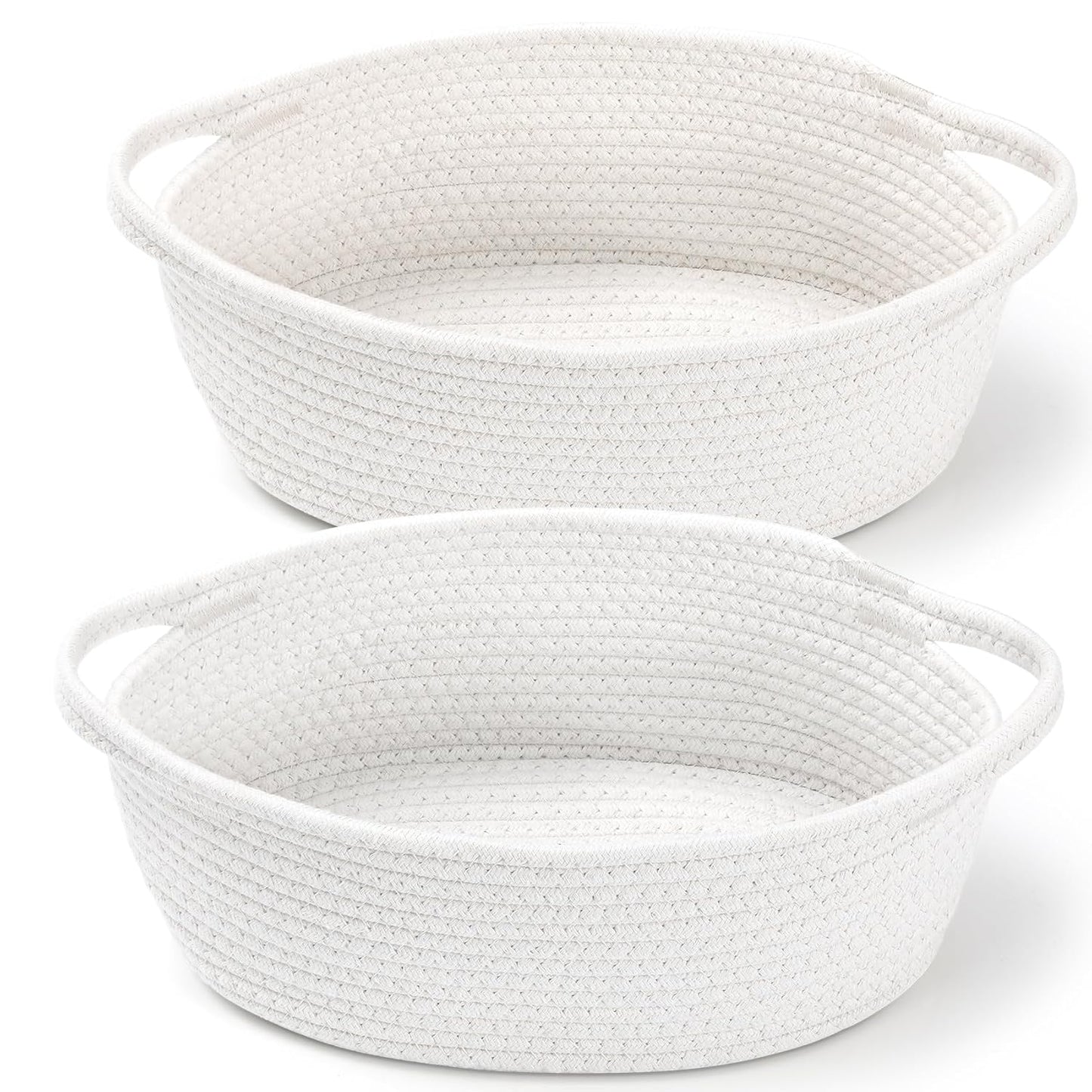 Skiennix Small Woven Baskets - Cute Nursery Storage with Gift Bags & Ribbons | 12"x 8"x 5", White