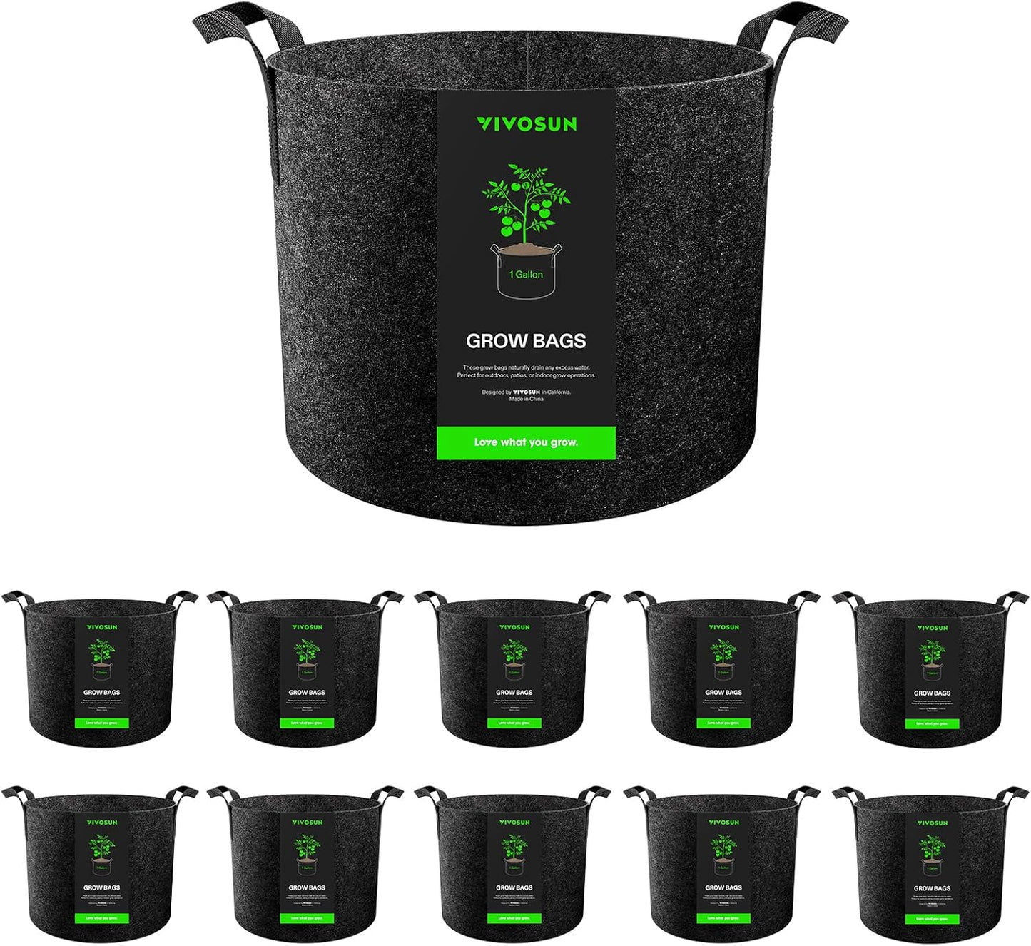 VIVOSUN 10-Pack Grow Bags - Durable 1 Gallon Reinforced Fabric Pots for Gardening | Black