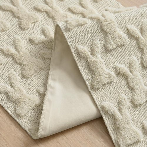 Artoid Mode Beige Soft Plush Faux Fur Jacquard Bunny Rabbit Easter Table Runner, Seasonal Spring Kitchen Dining Table Decoration for Home Party Decor 13x72 Inch