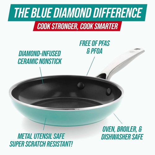 Blue Diamond 8" Nonstick Frying Pan - Diamond Infused Ceramic, PFAS-Free, Dishwasher Safe, Turquoise