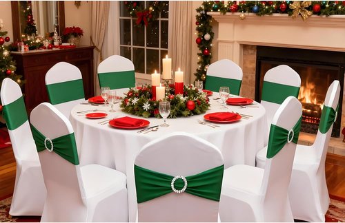 Emerald Green Chair Sashes - 100 Pack Dark Green Spandex Bands for Christmas Party Decor