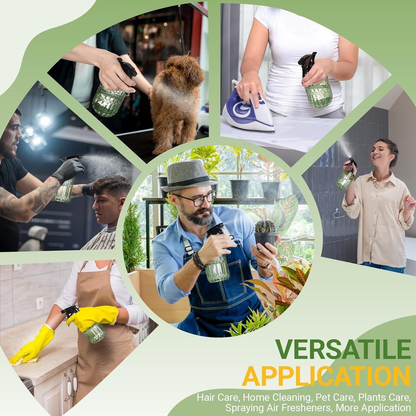 Skiennix Glass Plant Mister Bottle - 13.5 oz Refillable Leak-Proof Spray for Indoor Plants & Gardening | Adjustable Mist Nozzle (Green)