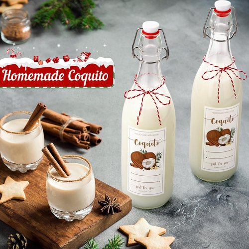 Havawish 6 Pcs 33.8 oz Christmas Coquito Swing Top Glass Bottles for Homemade Coquito Clear Flip Top Bottles with Airtight Cap Lids Labels for Christmas Home Brewing Coquito Beverages Liqueur