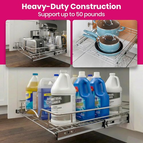 HOLDN’ STORAGE Pull Out Cabinet Organizer - Heavy Duty Caddy with Lifetime Warranty | 30”W x 21”D, Chrome Steel Drawers