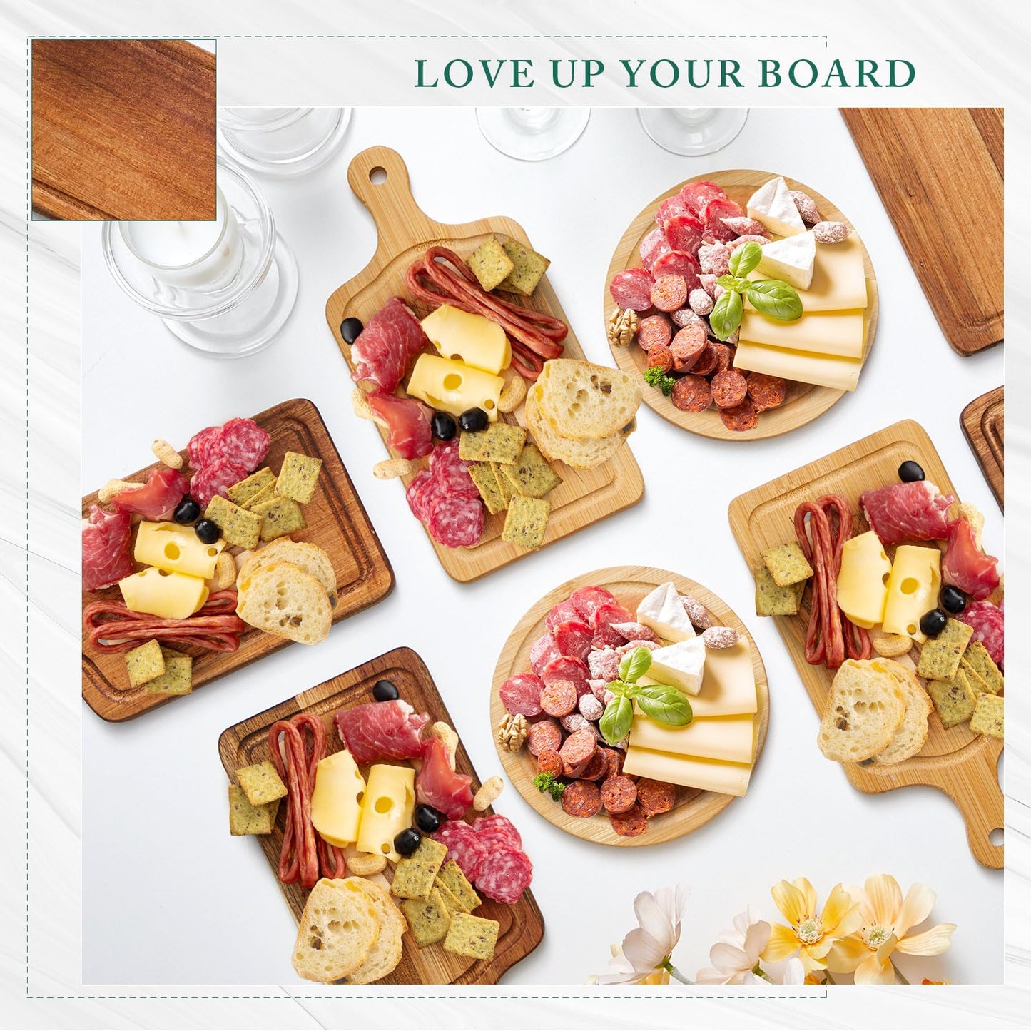 Maxcheck 1 Set Baby Shower Bridal Game Prizes for Winners Round Cheese Board Set Wood Mini Charcuterie Board with Knives and Forks Thank You Card with Gift Box for Guests Wedding (Acacia)