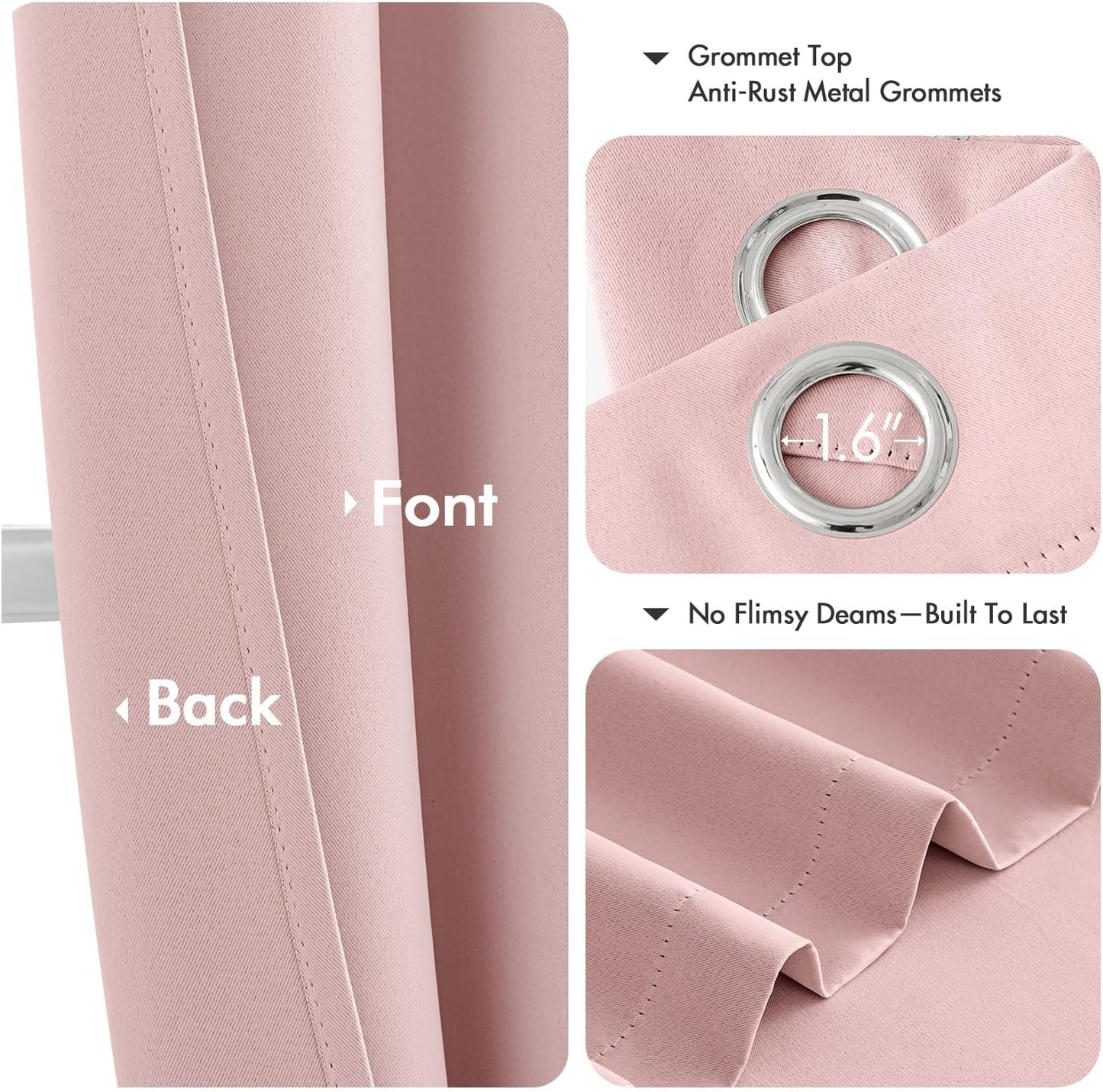 MIULEE Baby Pink Blackout Curtains - Thermal Insulated Room Darkening Drapes | 40 x 54 Inches, 2 Panels