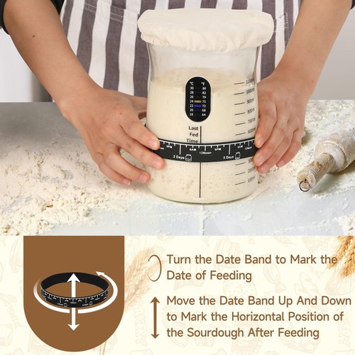 Coco Bird Pro Sourdough Starter Kit- 50oz Large Capacity Sourdough Starter Jar, 17 Flavorful Fermentation Recipes, Sourdough Bread Baking Supplies for Making Delicious Sourdough Breads(Red, 1Set)