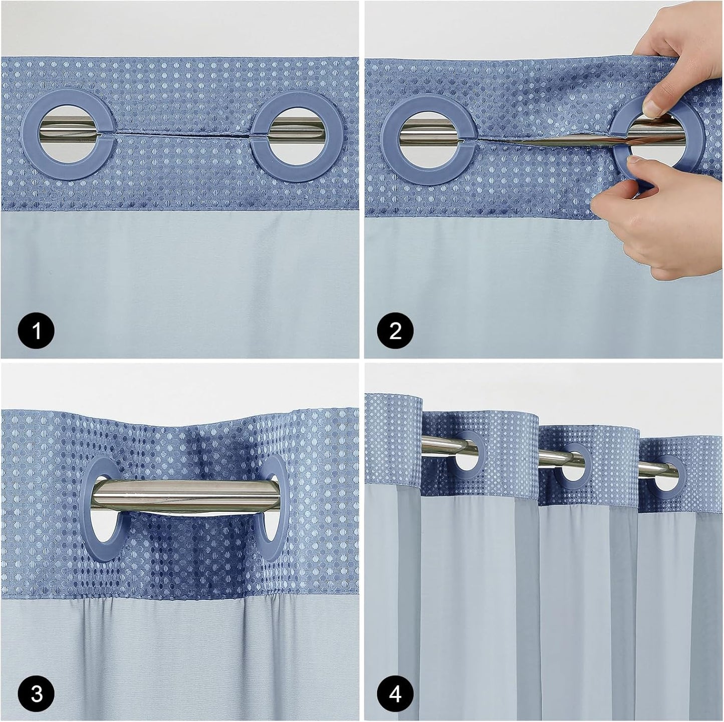 Skiennix No Hook Shower Curtain - Heavy Duty Waffle Weave with Mesh Top Window | 72 x 75 Inch, Moonlight Blue