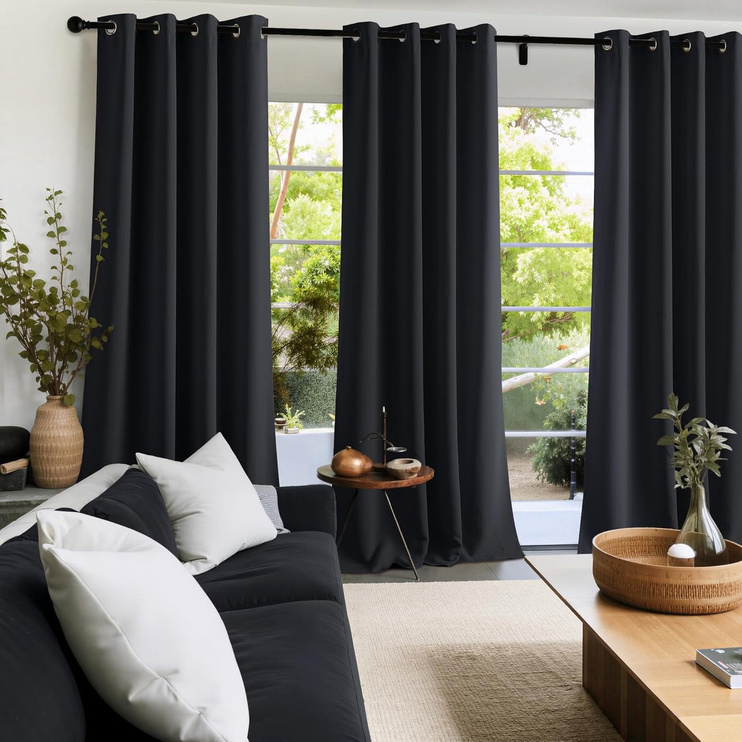 NICETOWN Room Darkening Curtains - 2 Panels, Black, 52"W x 96"L for Ultimate Light Control