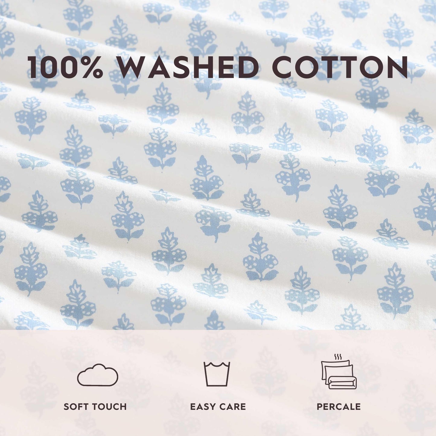 Laura Ashley - Queen Sheets, Cotton Percale Bedding Set, Lightweight & Breathable Home Decor (Francesca Blue, Queen)