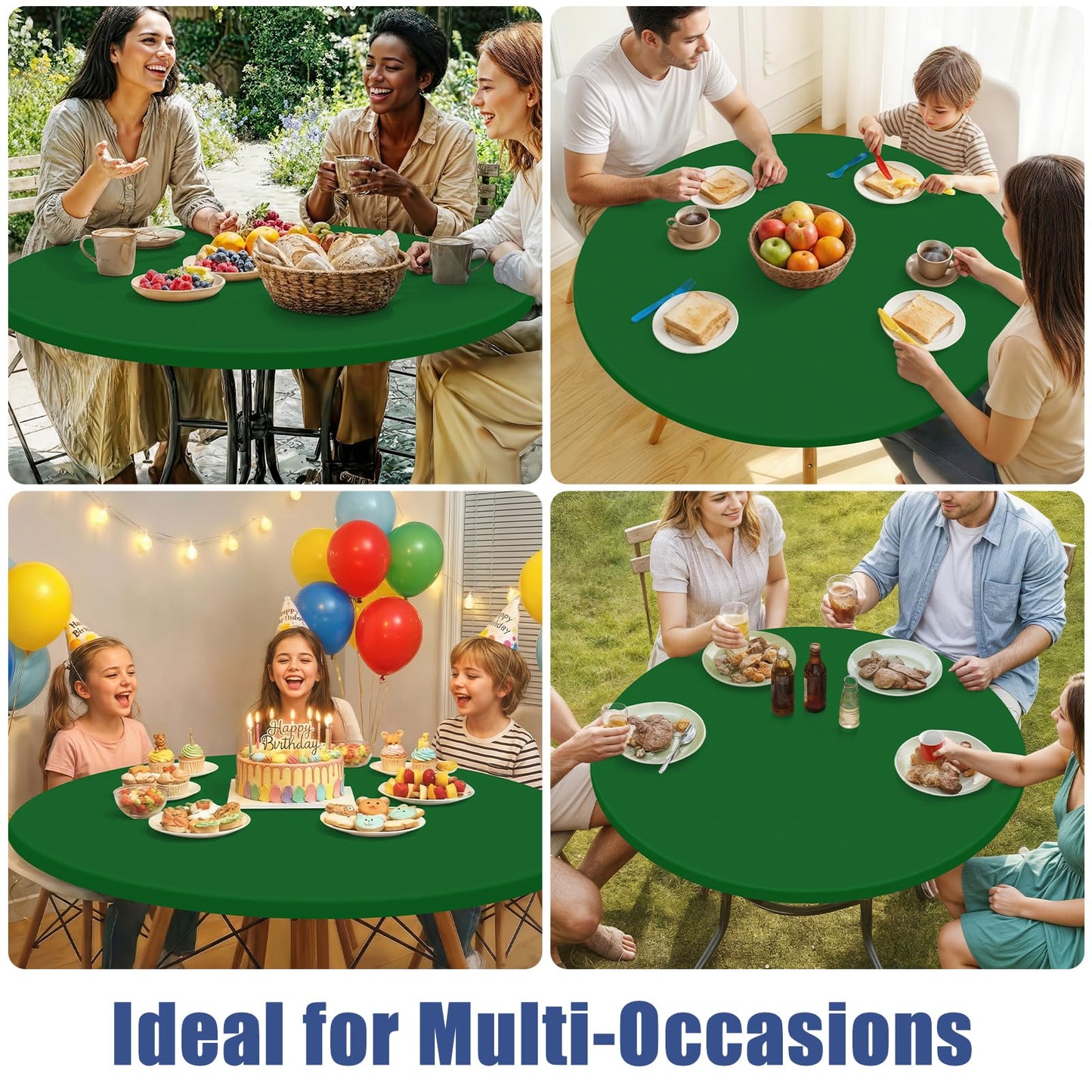 Moosfor Round Spandex Tablecloth, Elastic Fitted Waterproof Tablecloths for 42"-50" Tables, Stretch Washable Picnic Table Cover for Camping, Dining, Indoor and Outdoor, Emerald Green