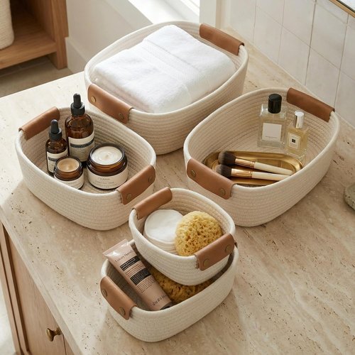 Beautiful Storage Basket Set of 5 - Sturdy Cotton Rope Baskets for Home Organization | Perfect for Nursery & Bedroom Decor