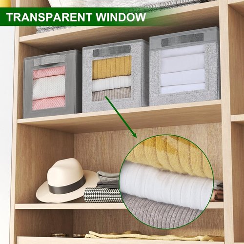 Homsorout Storage Bins - 11-Inch Fabric Cubes with Window | 3-Pack Linen Closet Organizers for Home & Office