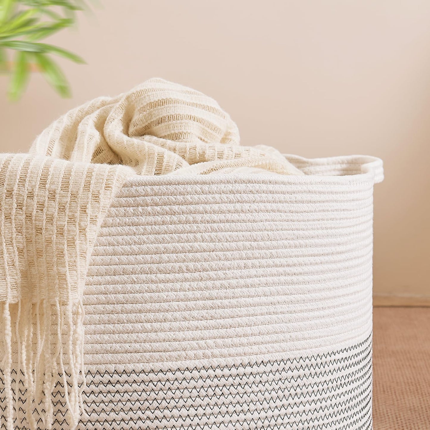 CLHMILY&Z Large Storage Basket - 20x13 Inches - Blanket Basket for Living Room, Woven Storage Basket, Large Laundry Basket for Clothes, for Tree Plant, Mix White