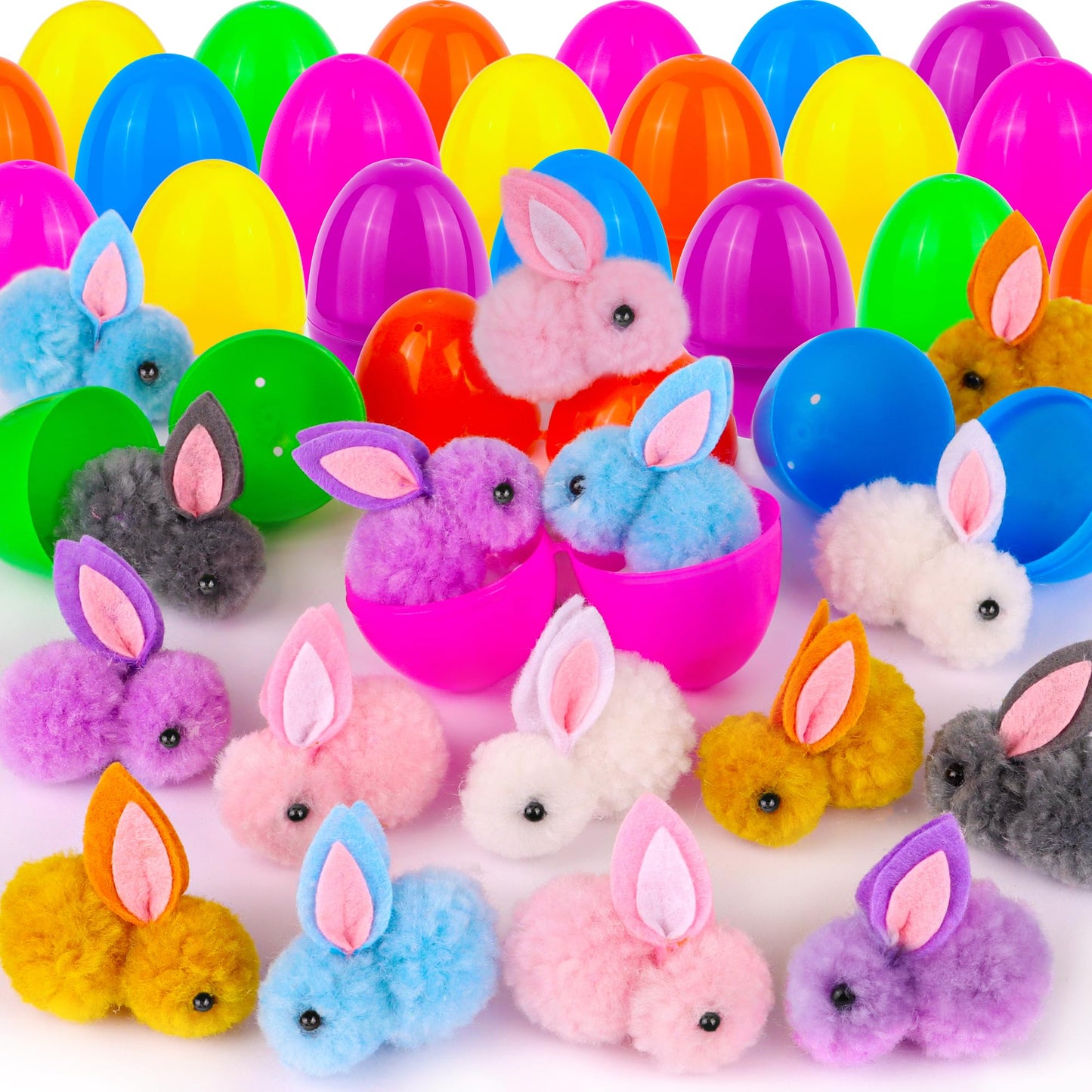 36 Pack Easter Egg Fillers with Easter Bunny Plush Easter Eggs with Toys Inside, Mini Easter Stuffed Animals Easter Eggs Hunts Party Favors Easter Basket Stuffers for Kids Toddler Teens Boys Girls