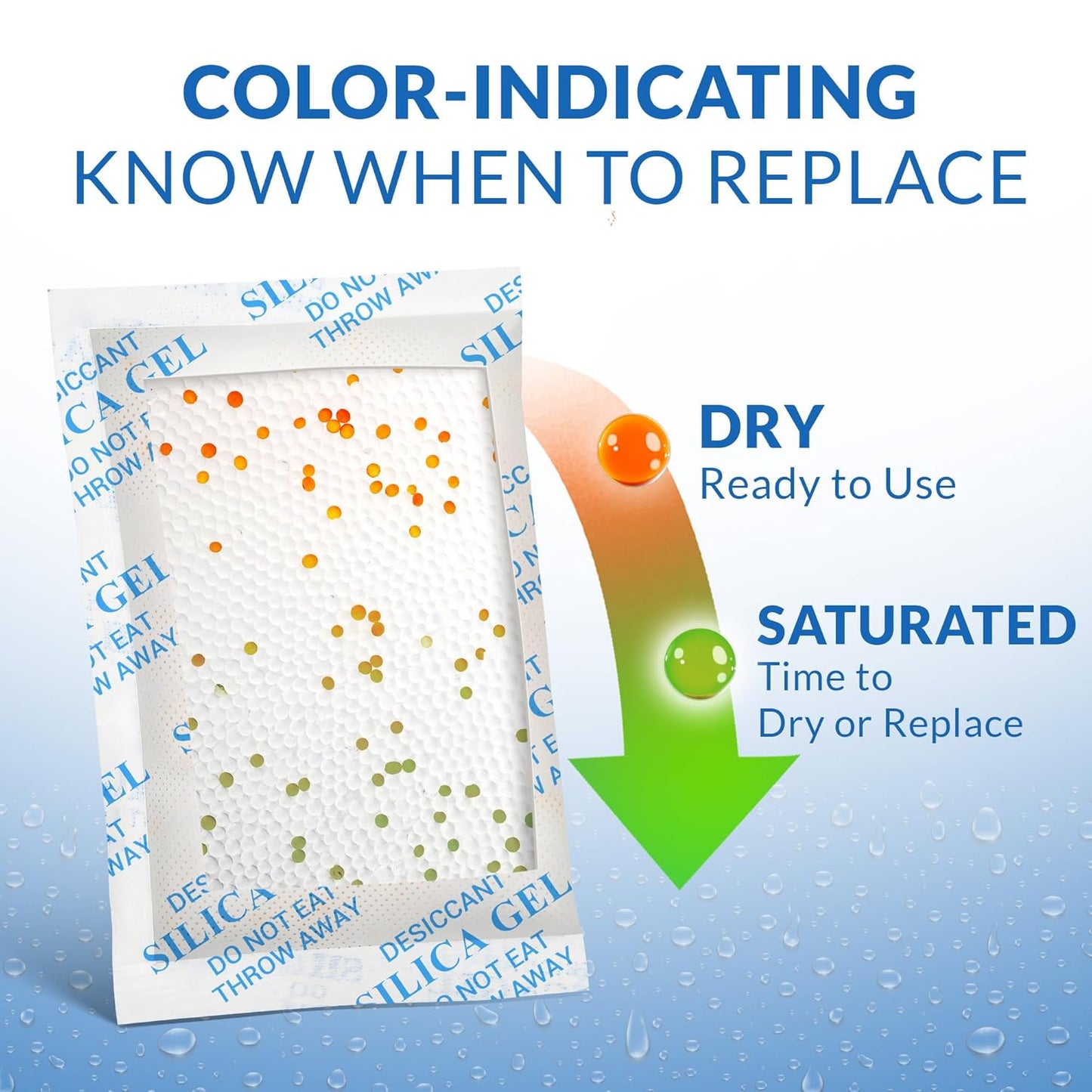LotFancy Silica Gel Packets - Rechargeable Moisture Absorbers with Color Indicator | 50g, 15 Pack for Electronics & Gun Safe