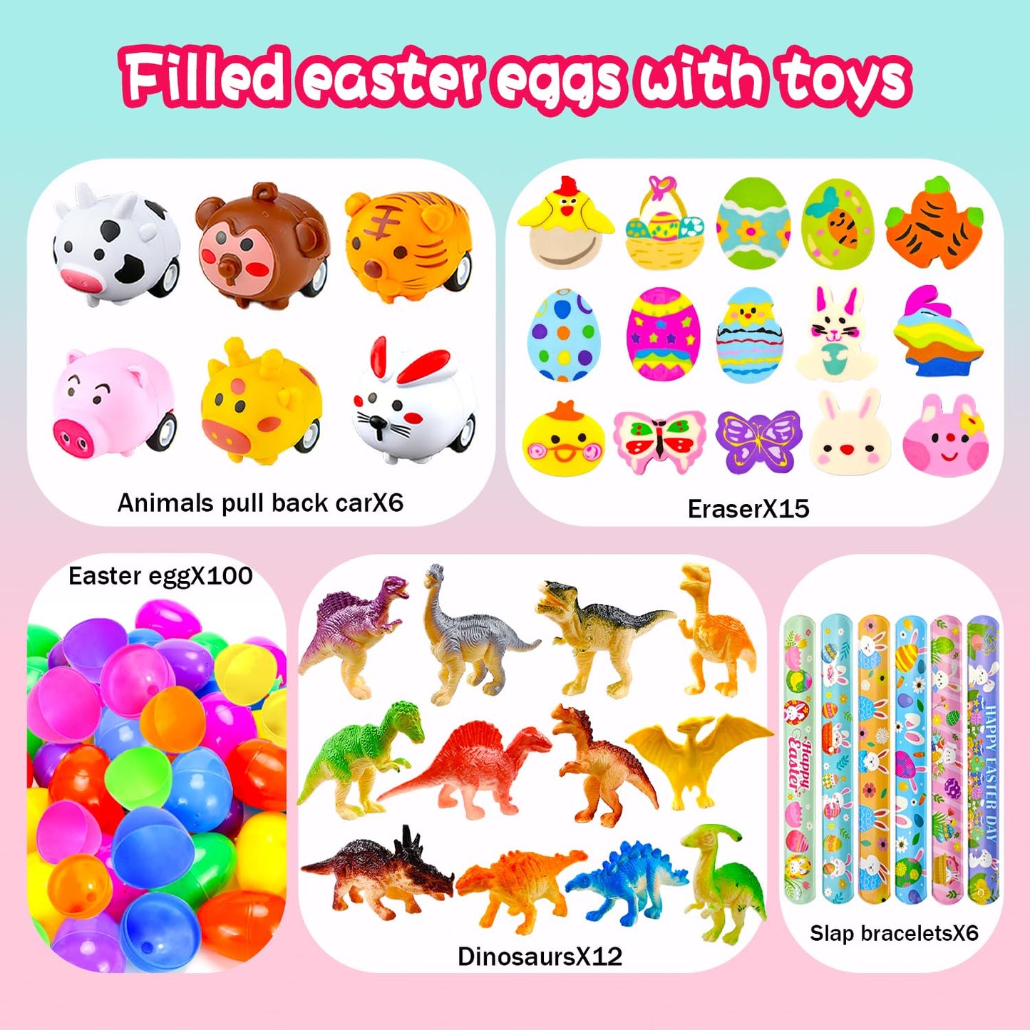 Phaorui 318 Pcs bulk Easter Egg with toys filled inside for kids, 100 sets plastic Easter egg stuffed with toys self pre filled Easter egg fillers for Kids Boys Girls stuffed Easters eggs filled