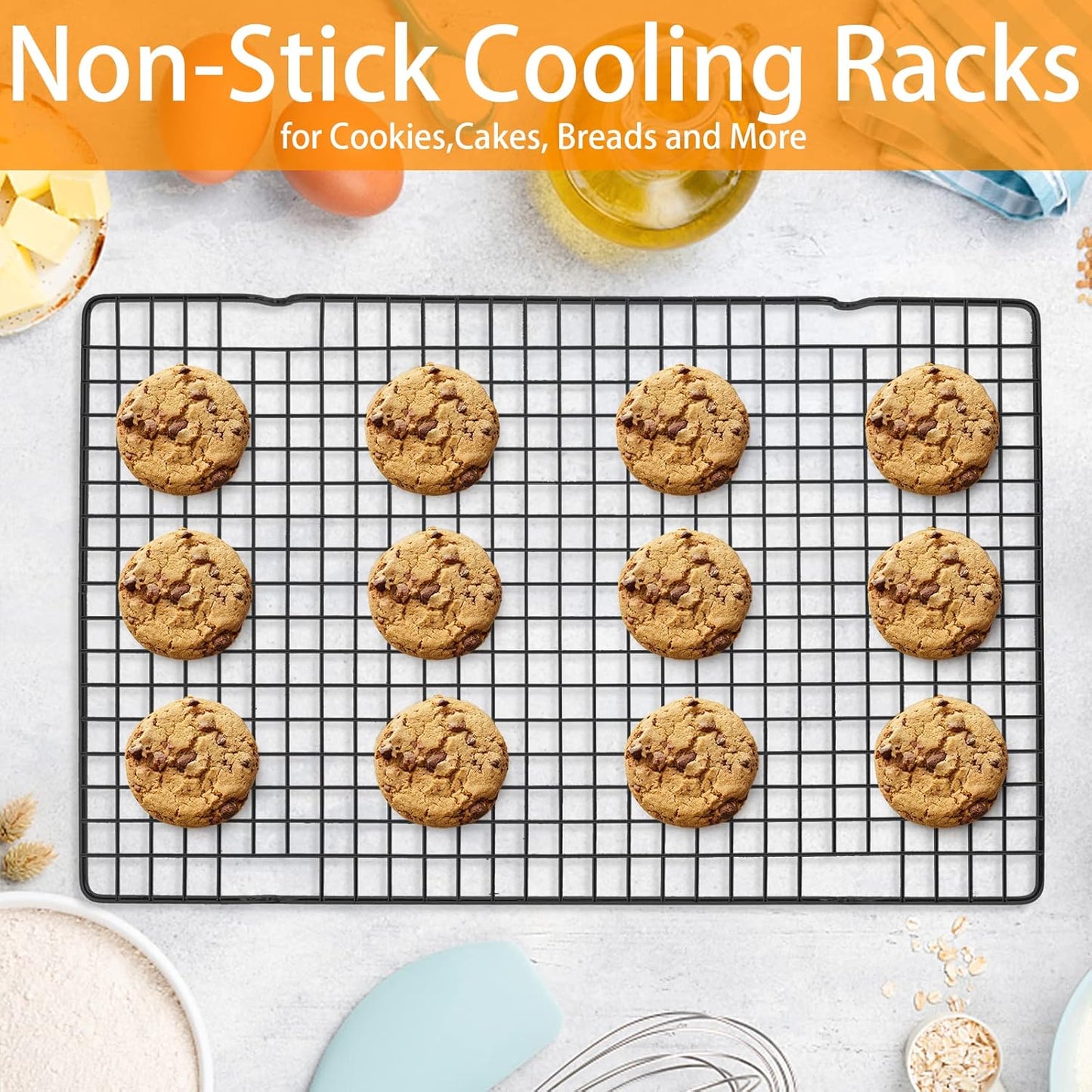 Tebery Heavy Duty Wire Cooking Rack - Nonstick Baking & Cooling Grid, 16" x 10" | 2 Pack for Roasting & Grilling