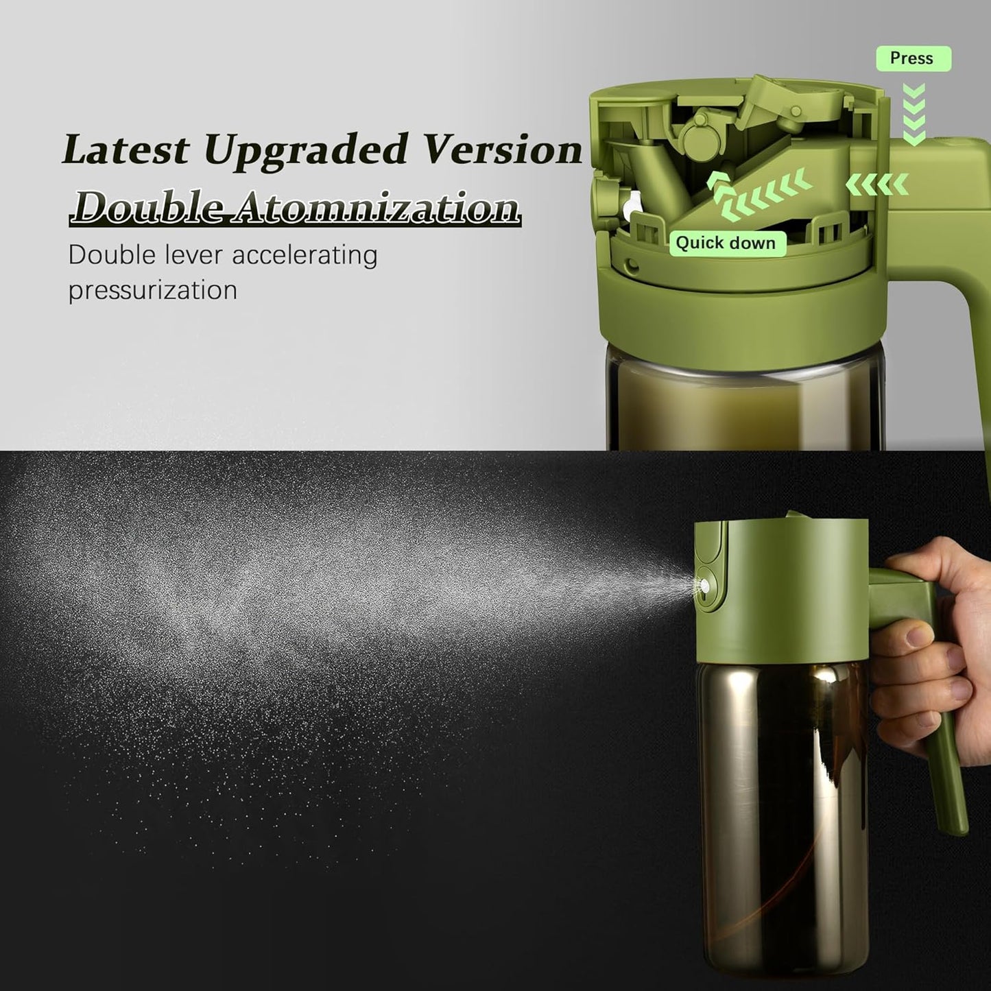 Skiennix Olive Oil Dispenser Bottle - 2 In 1 Sprayer for Cooking | 17oz/500ml, Light Blockage, Green