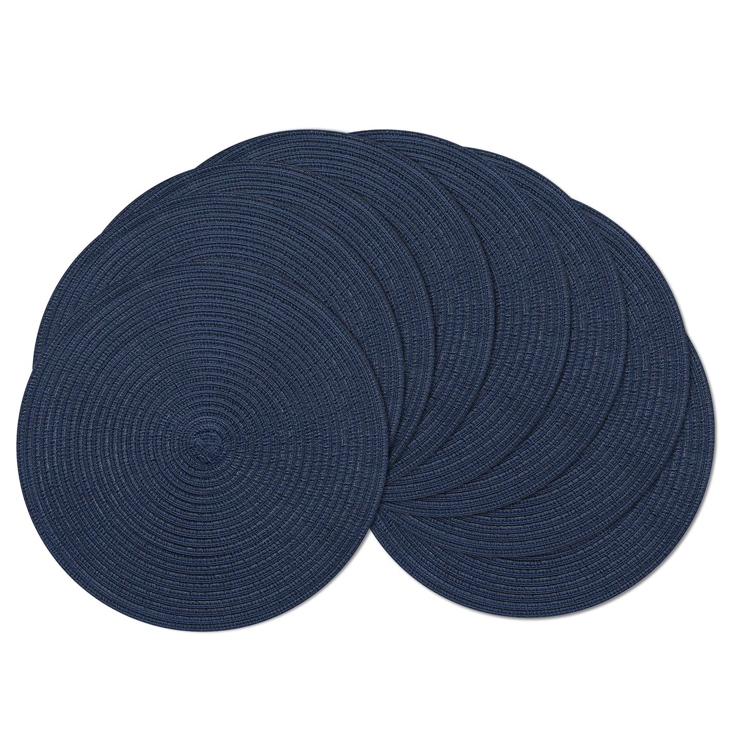 SHACOS Round Placemats Set of 8 Washable 15 inch Round Table Mats Cotton Polyester Woven Braided Place Mats for Dining Table, Navy