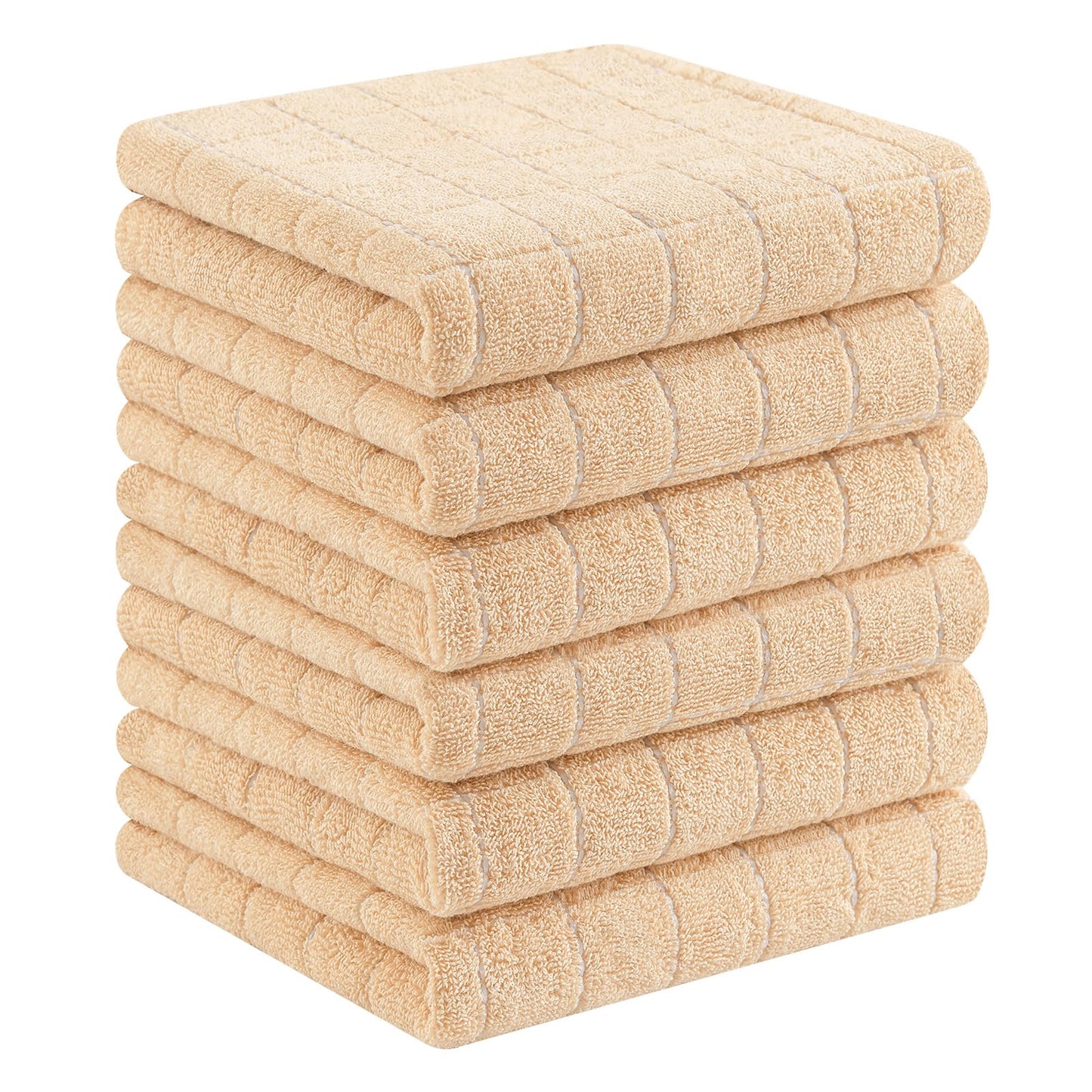 Homaxy 100% Cotton Terry Kitchen Towels(Apricot, 13 x 28 inches), Checkered Designed, Soft and Super Absorbent Dish Towels, 6 Pack