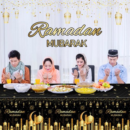 3 Pack Ramadan Plastic Tablecloth Decorations for Home, Eid Mubarak Ramadan Disposable Table Cover Decorations, Muslim Happiness Ramadan Eid Al-fitr Table Cloths for Ramadan Party Supplies, 54x108Inch