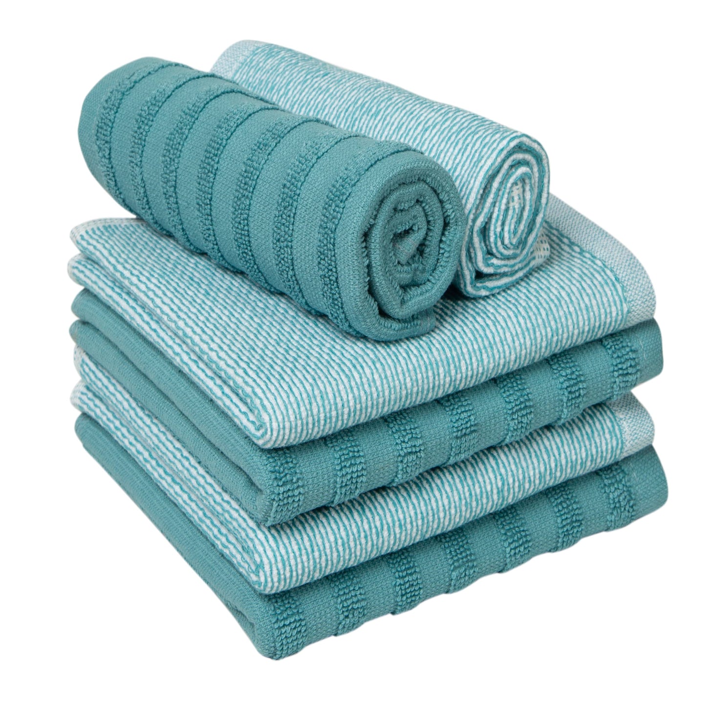 Bumble Premium Dish Cloths 13"x13" (6 Pack) | 100% Natural Ring Spun Cotton | 400 GSM | Highly Absorbent & Soft |Yarn Dyed & Solid Dyed Terry Dish Cloth Set - Aqua