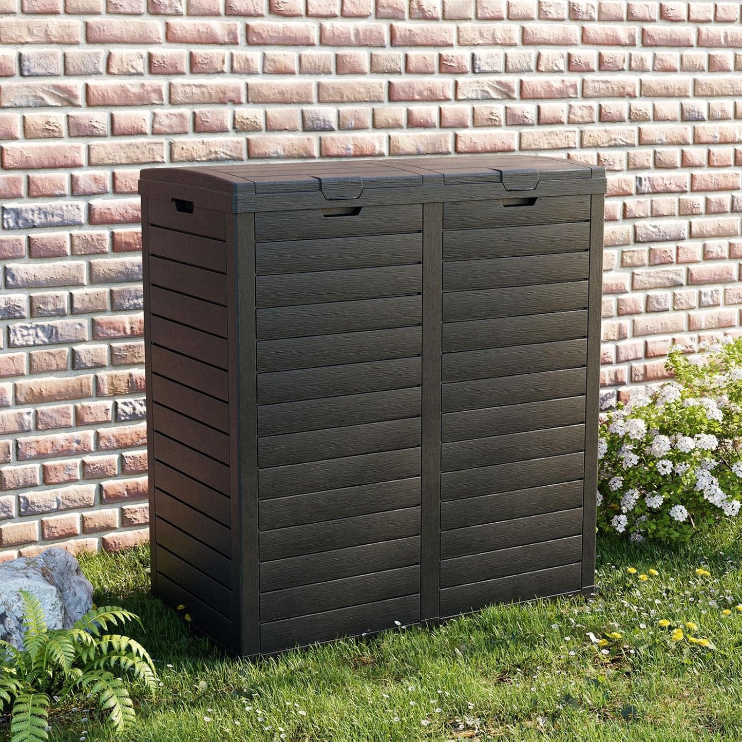 Regine Switzerland Outdoor Trash Can - Waterproof Resin Bin with Dual Lid Closure | 76 Gallon, Black