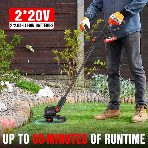 EWORK 20V Cordless Weed Wacker - 12-Inch Electric String Trimmer with 2 Batteries & Fast Charger