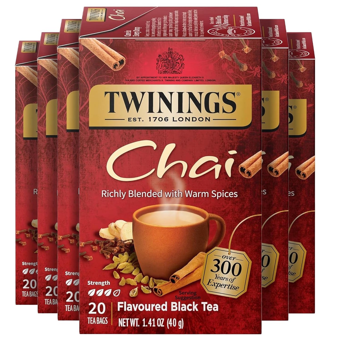 Twinings Chai Black Tea - Individually Wrapped Bags, 20 Count | Sweet & Savory Spices, Caffeinated
