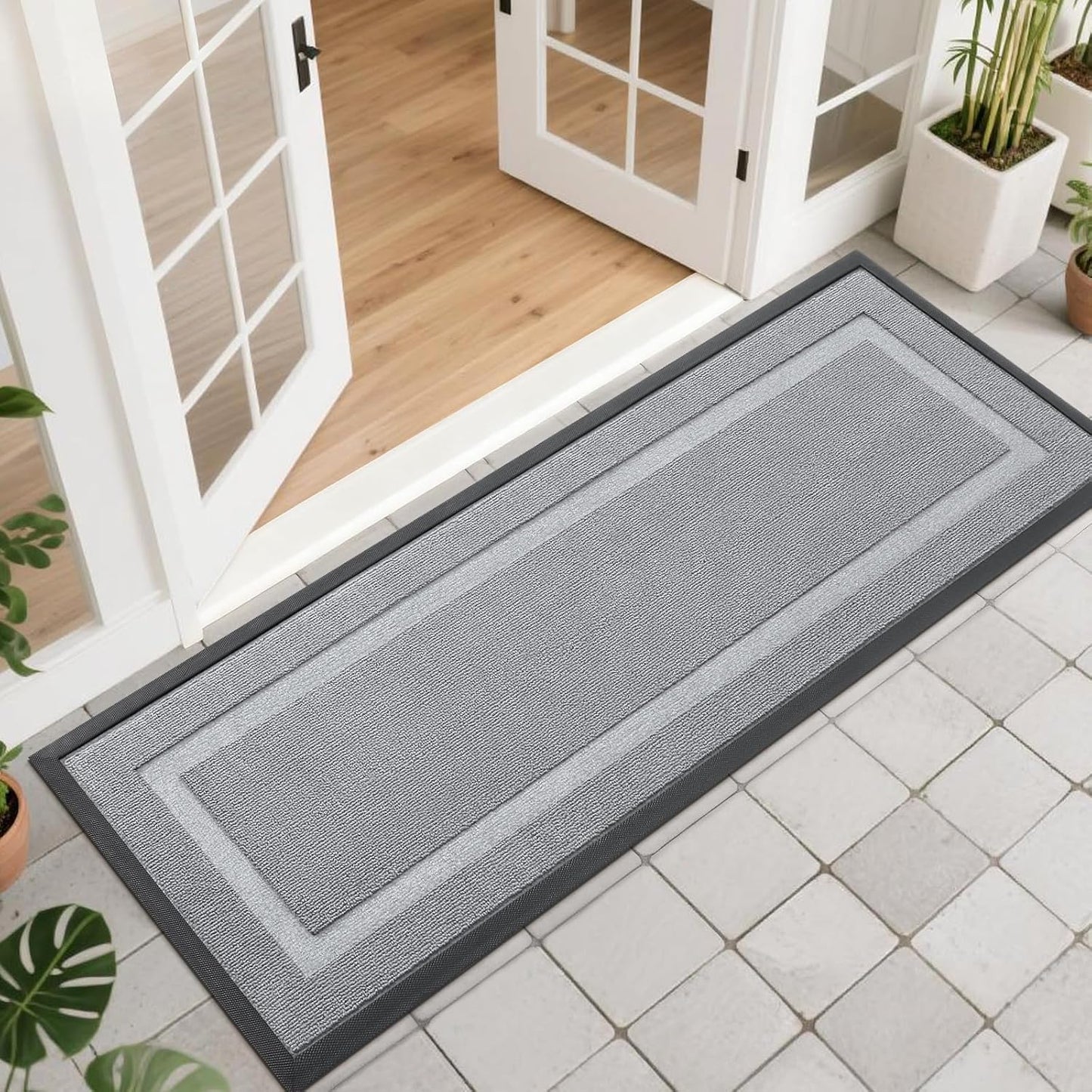 OLANLY Waterproof Front Door Mat - All-Season Indoor/Outdoor Doormat, Easy Clean, 47x17, Ash Gray