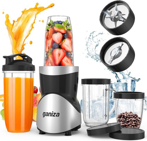 Ganiza Smoothie Blender - 900W Personal Blender & Grinder Combo with 4 BPA-Free Cups | Perfect for Shakes & Smoothies
