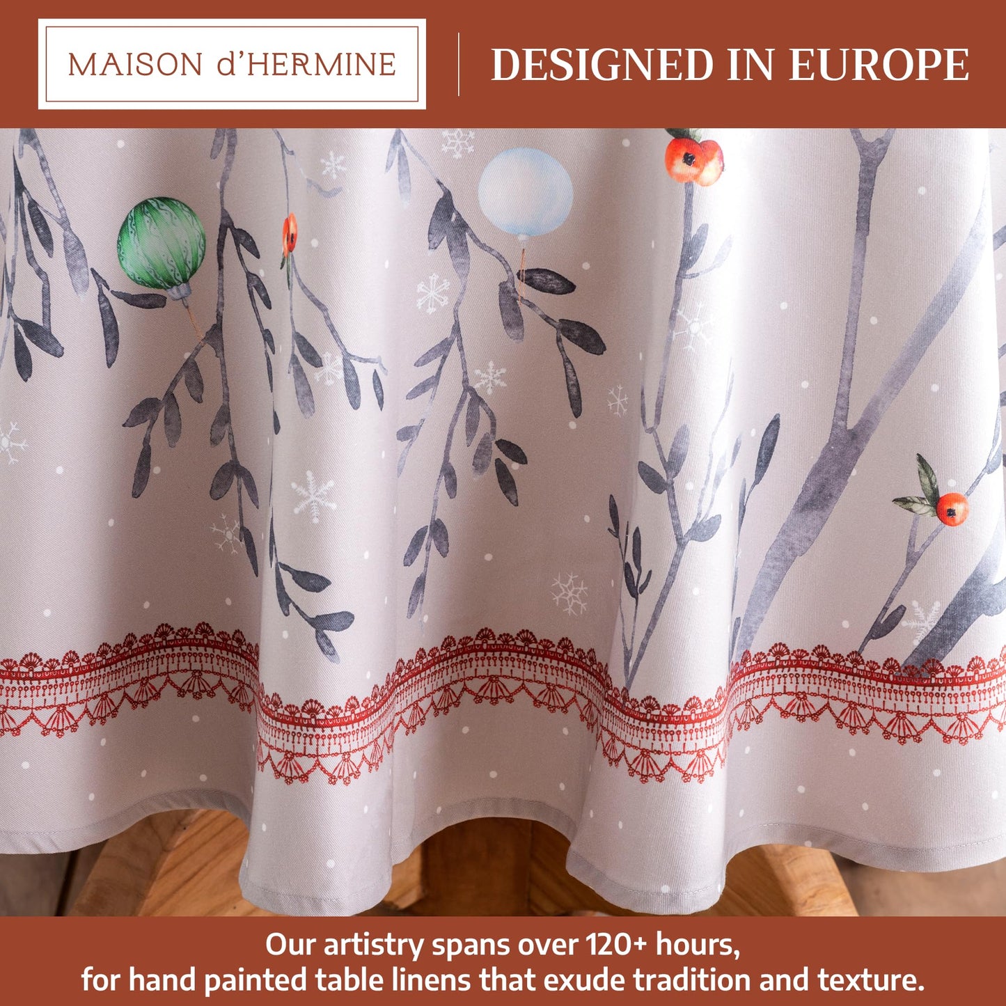 Maison d' Hermine Table Cloth Round Table 100% Cotton 63 Inches Fall Tablecloth Reusable Everyday Use for Thanksgiving Christmas Decorations Dining Farmhouse Party (Fairy Christmas)