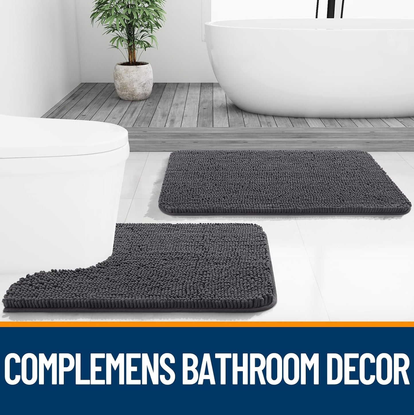 OLANLY Bathroom Rugs - Extra Soft Chenille Bath Mats with Rubber Backing | Quick Dry, 30x20, Dark Grey
