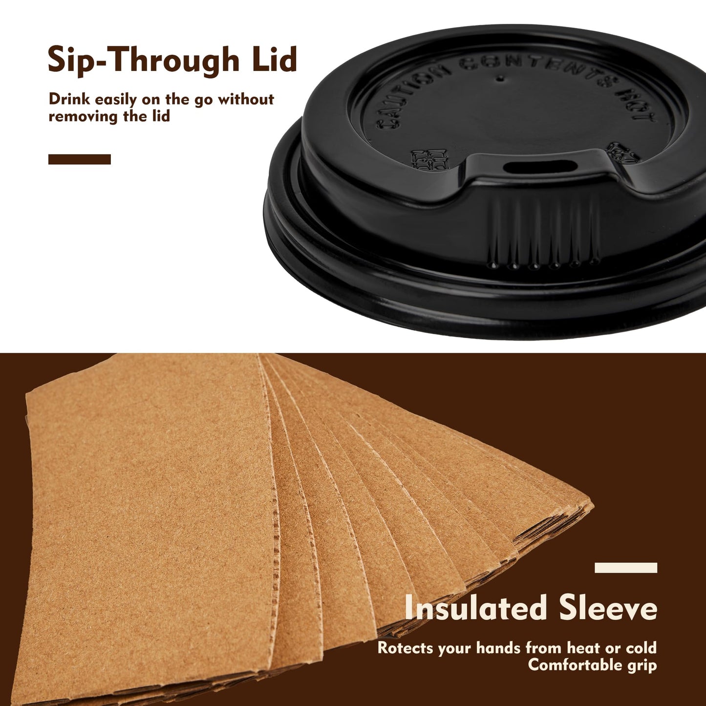 YEEHAW 16 oz 100 Pack Disposable Paper Coffee Cups with Lids & Sleeves, To Go Hot Cups for Coffee, Hot Beverage Drinking Cup, Ideal for Cafes, Bistros