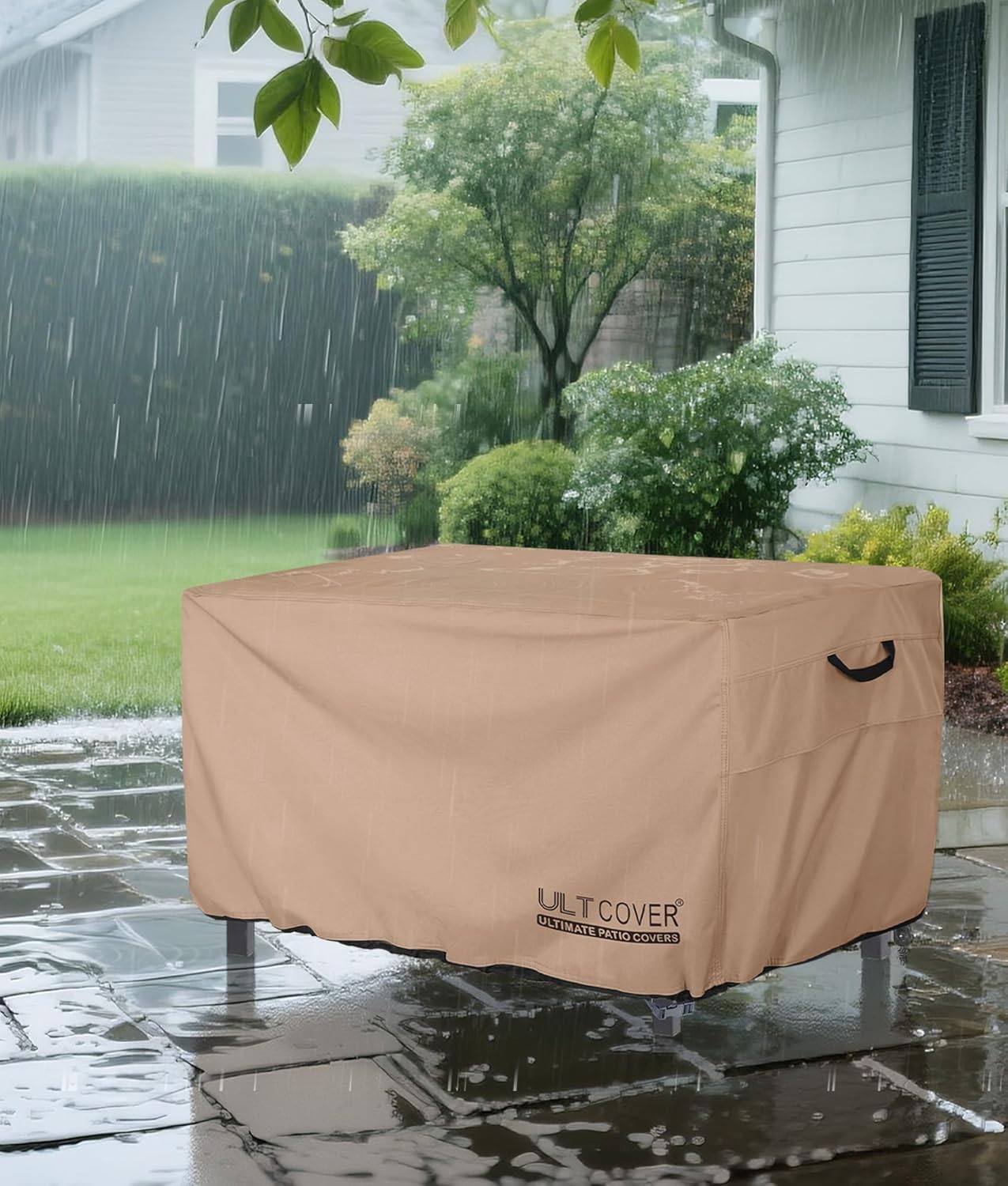 ULTCOVER Rectangular Fire Pit Table Cover - 52x34 Inch Waterproof & Heavy Duty Protection