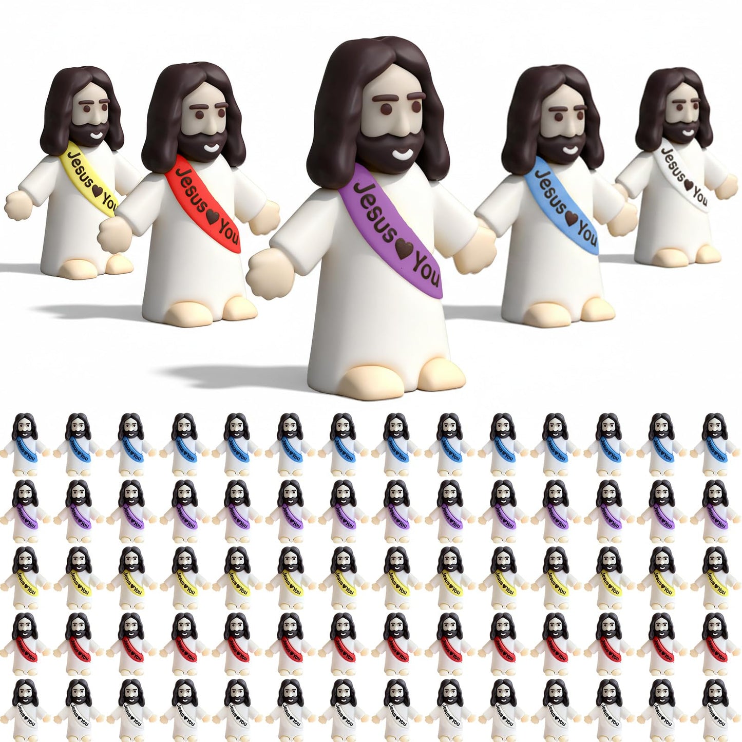 Lffdsmss 25 PCS Little Jesus Figures,Original Design Mini Jesus Figurines in Bulk,Jesus Loves You Religious Figures for Religious Party Favors, Baptism Gifts,Easter Egg Stuffers