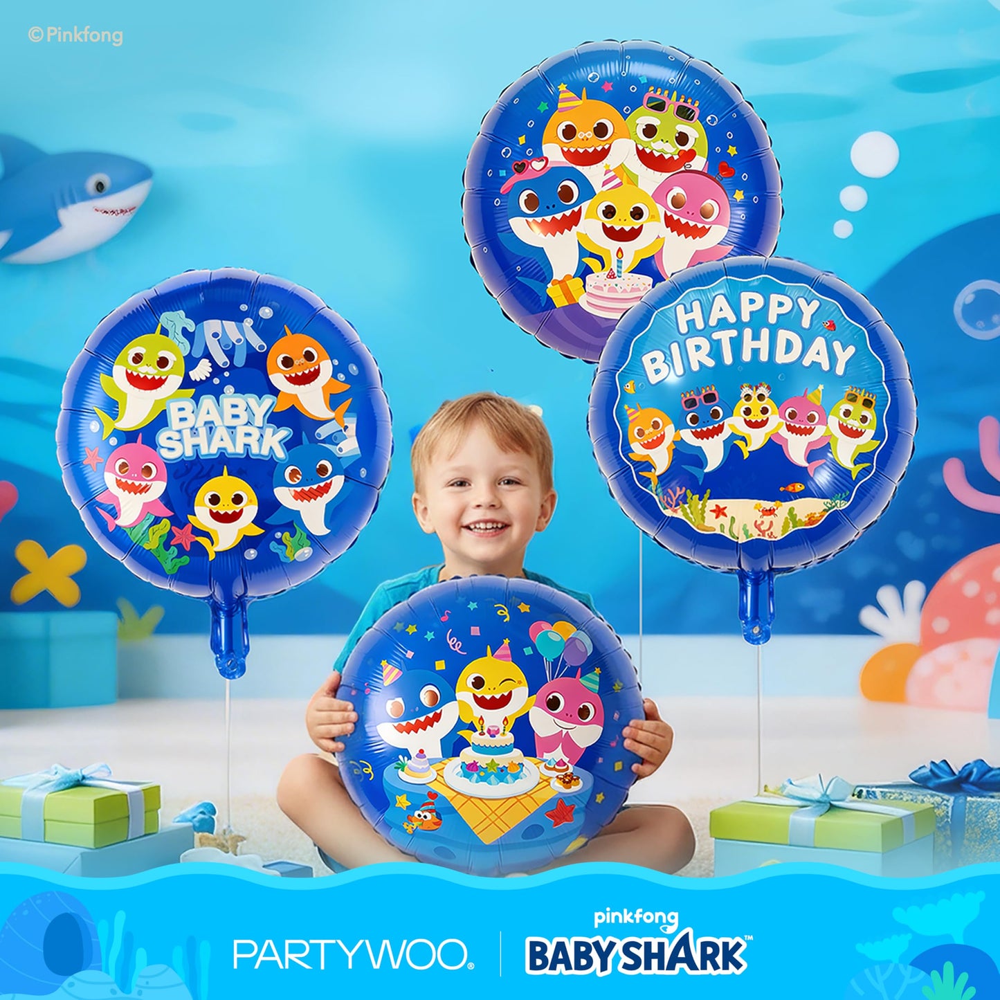 PartyWoo Baby Shark Family Foil Balloons 13pcs Baby Shark Family Blue Round Star Mylar Happy Birthday Banner Letter Balloons for Boys and Girls Under the Sea Kids Birthday Party Decorations