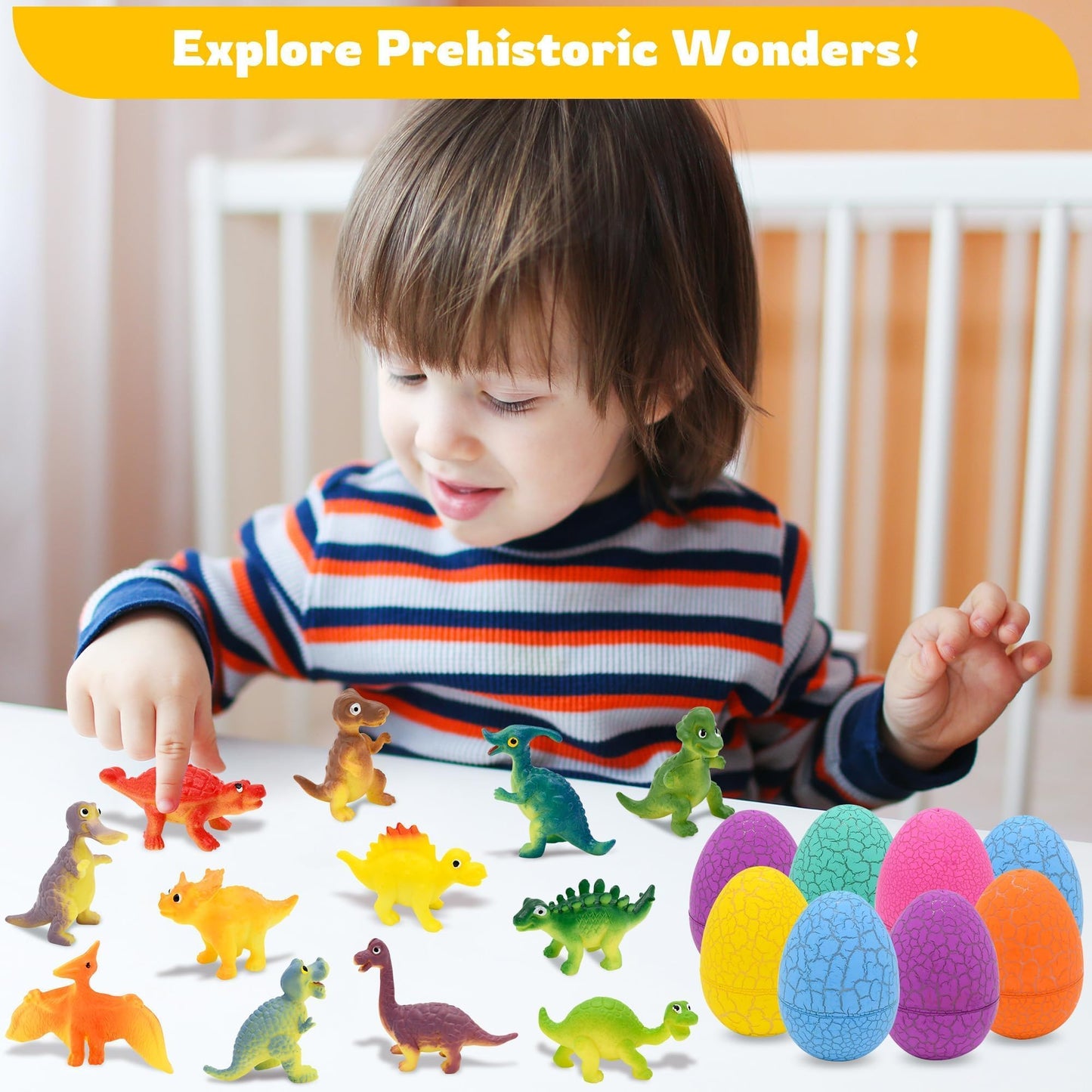Kiddelo 12 Pack Prefilled Easter Eggs With Toys, Dinosaur Easter Basket Egg Hunt Stuffers, Pre Filled Easter Eggs Fillers for Kids Gifts Party Favors, Goodie Bag Stuffer, Pinata Filler, Easter Prizes