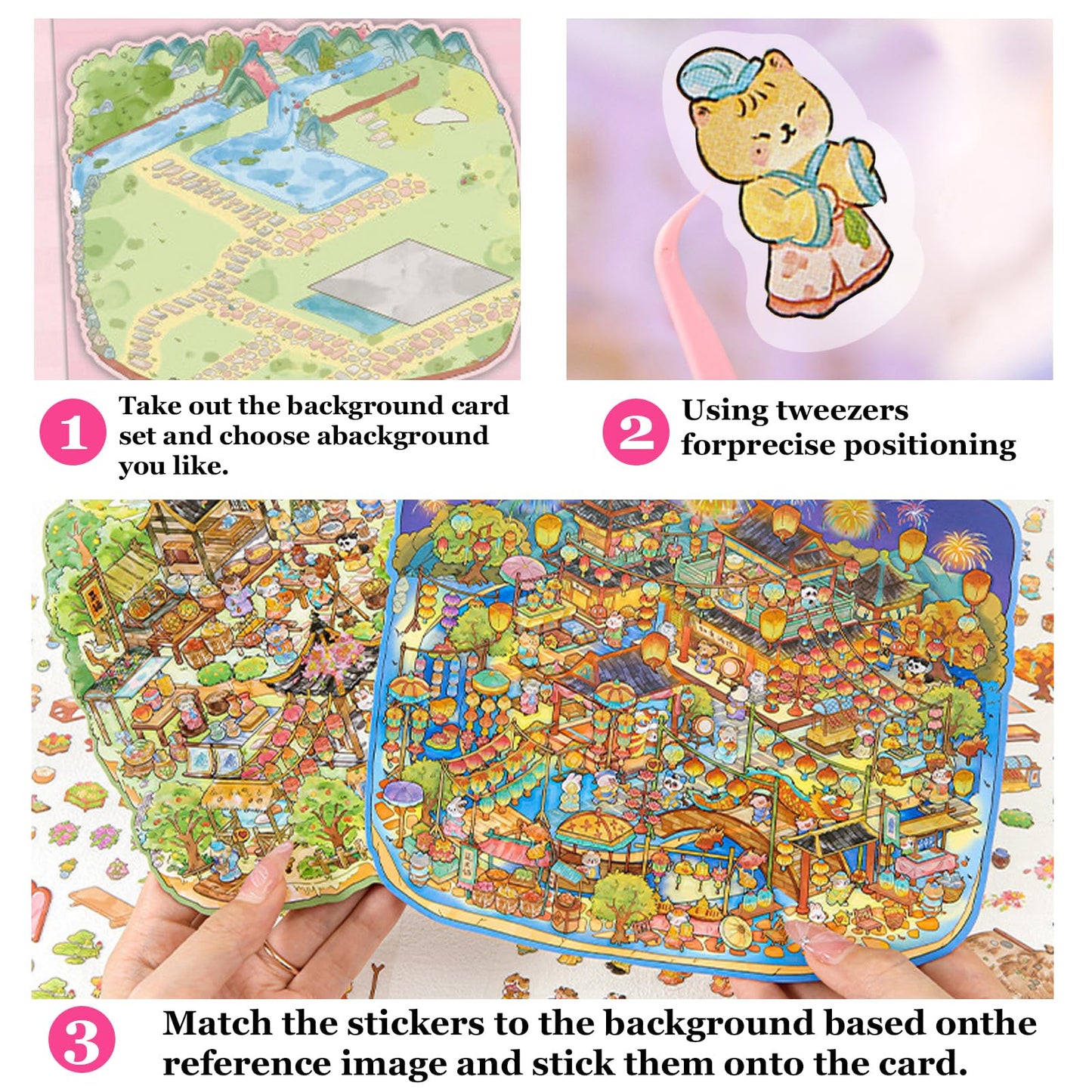 SZXYCZL Cute Miniature Scene 4Sets Big DIY 3D Sticker Scene Stick Ancient Chinese Market, Make You Own Mini House Sticker Therapy for Teen Adult Relief Pass The Time-Ancient Chinese Bazaar