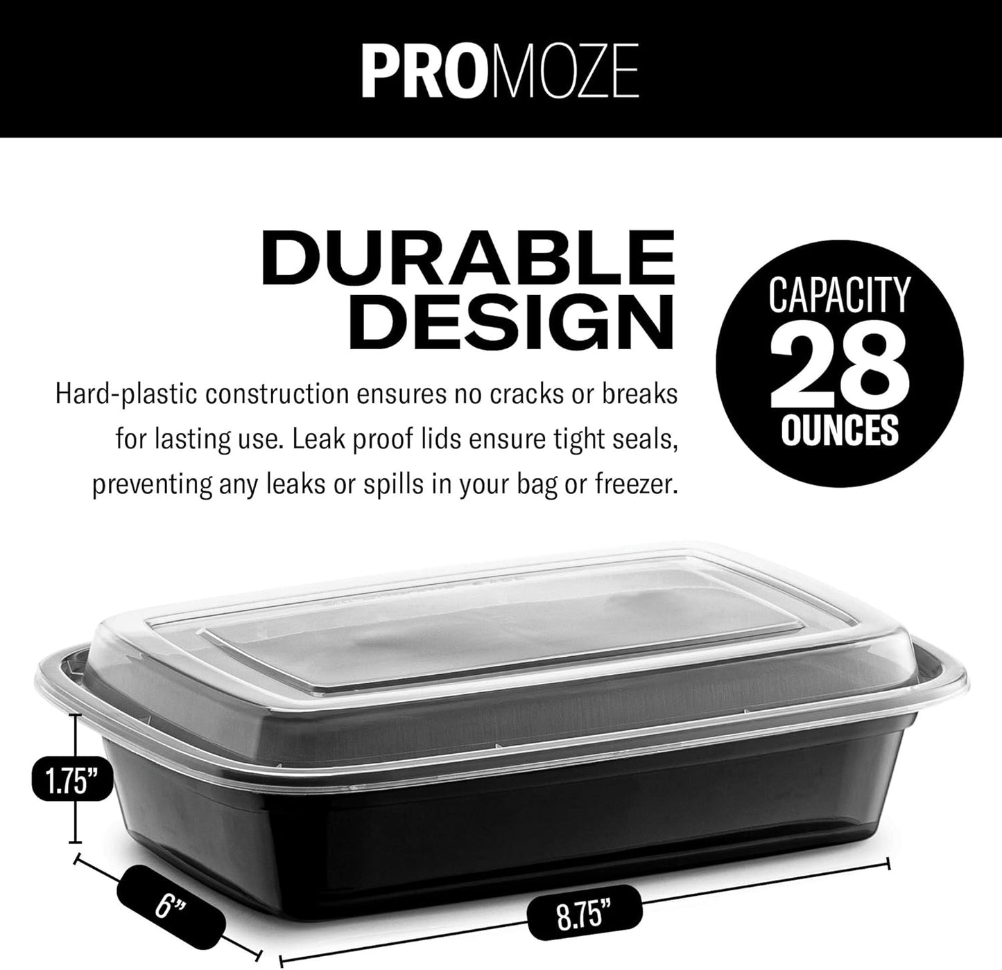 Reusable Meal Prep Containers by [Brand Name] - Microwave Safe 28 oz Food Storage with Lids | 50-Pack, BPA Free