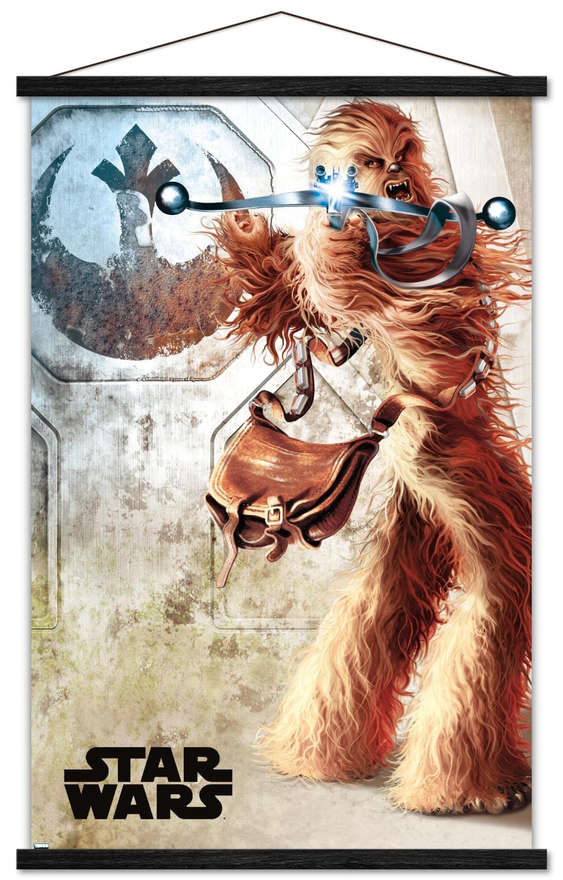 Trends International Star Wars: A New Hope-Chewy Wall Poster with Magnetic Frame, 22.375" x 34", Premium Print and Black Hanger Bundle