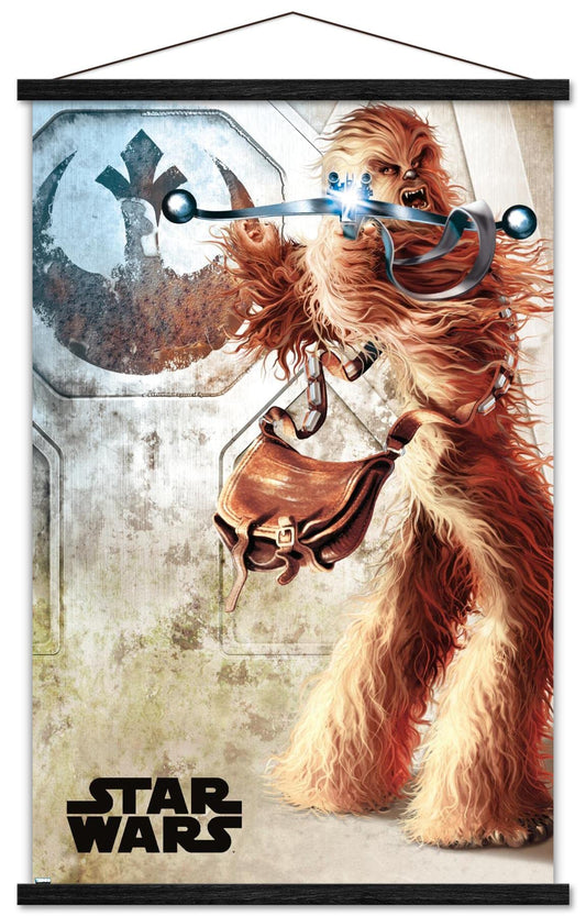 Trends International Star Wars: A New Hope-Chewy Wall Poster with Magnetic Frame, 22.375" x 34", Premium Print and Black Hanger Bundle
