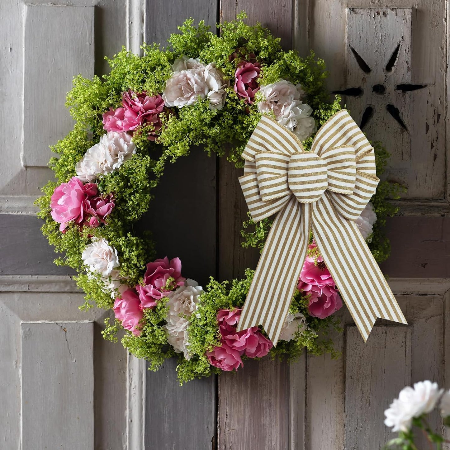 Regine Switzerland Natural Stripe Wreath Bows - Rustic Burlap Decorative Bows for Indoor/Outdoor Events