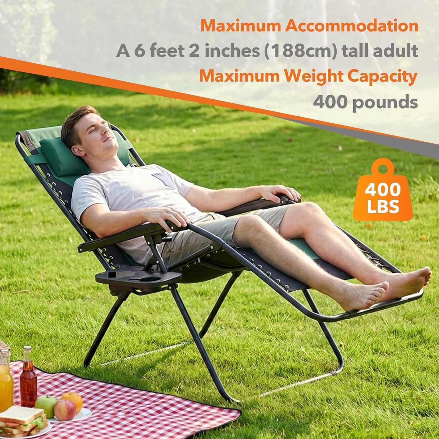 Sweetcrispy Zero Gravity Chairs - Foldable Patio Recliners with Adjustable Pillow & Cup Holder | Supports 400 lbs, Black-Green