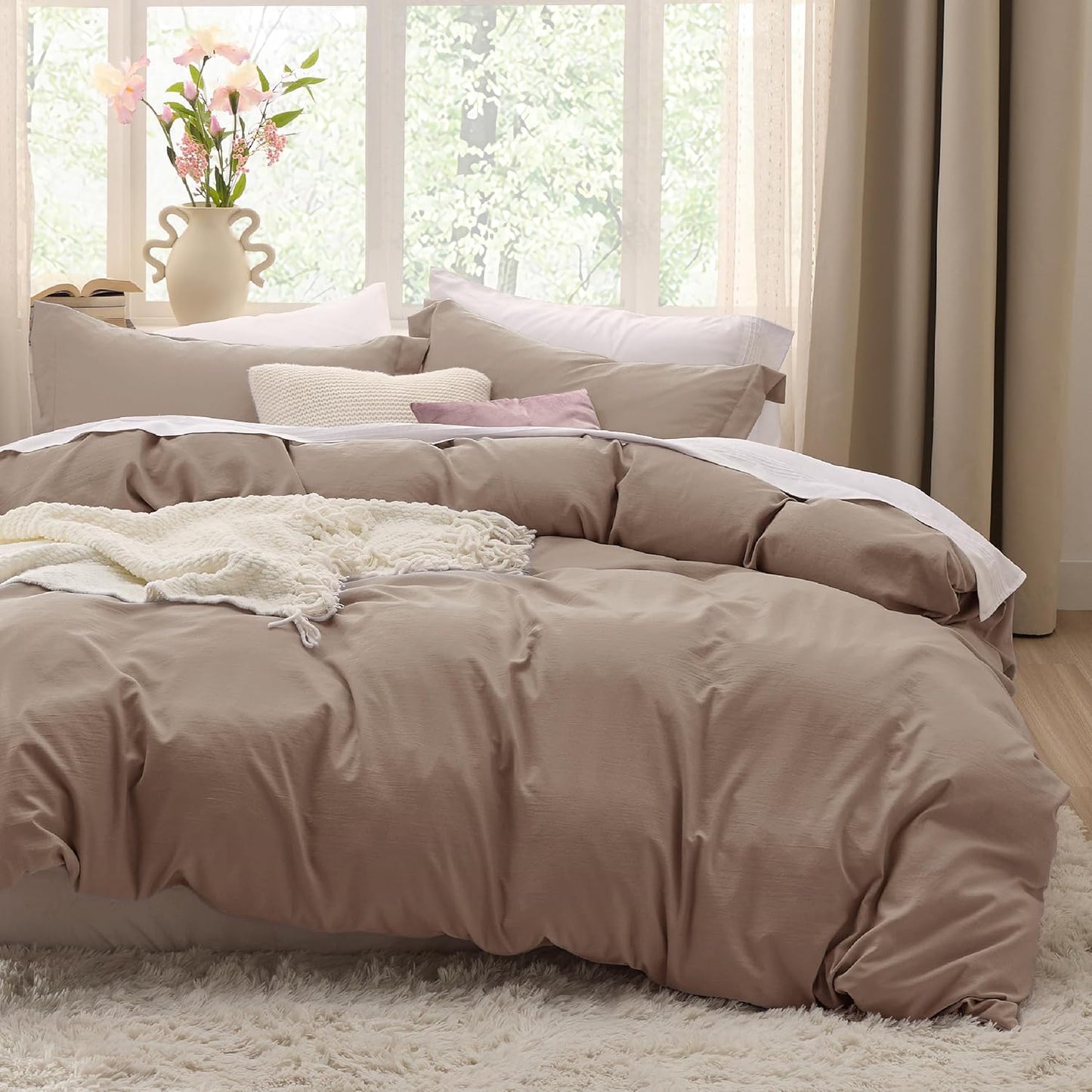 Bedsure Khaki Duvet Cover Set - Extra Soft King Size 3-Piece Bedding, 104x90 Inches with Zipper Closure & 2 Pillow Shams