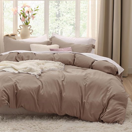 Bedsure Khaki Duvet Cover Set - Extra Soft King Size 3-Piece Bedding, 104x90 Inches with Zipper Closure & 2 Pillow Shams