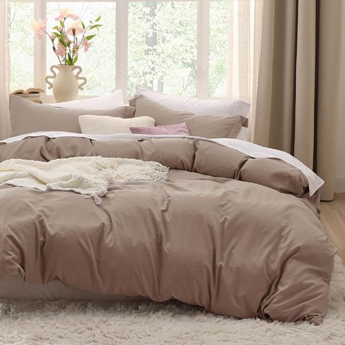 Bedsure Khaki Oversized Queen Duvet Cover - Extra Soft 3-Piece Bedding Set, 98x98 Inches with Zipper Closure & 2 Pillow Shams