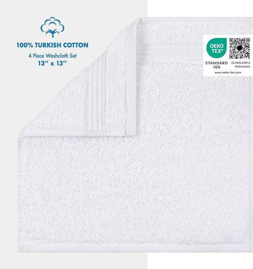 Cotton Paradise 100% Cotton Turkish Washcloth Set - 4 Soft Absorbent White Towels for Bathroom